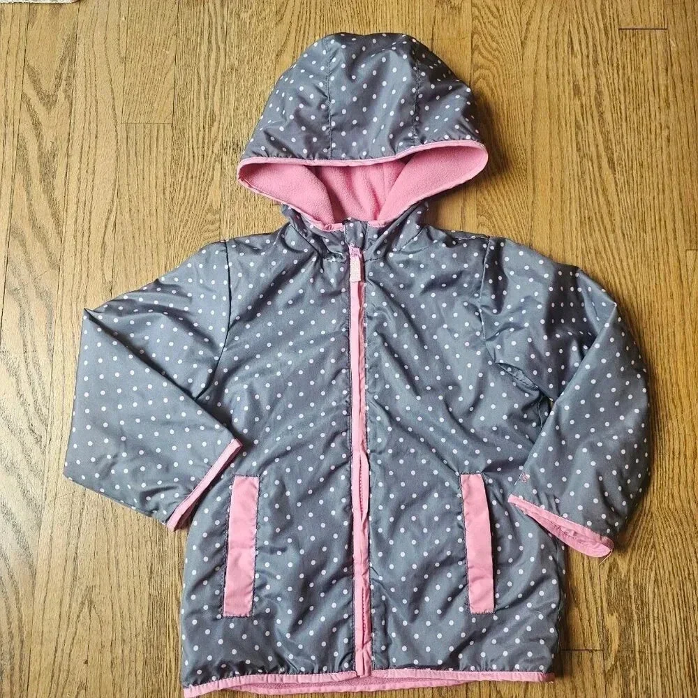 Carter's light, Grey with polka dots hooded coat girls size 5-6